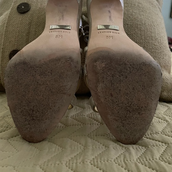 Super glam shimmery gold heels, cross arch ankle strap, size 8, EUC! - Picture 7 of 10